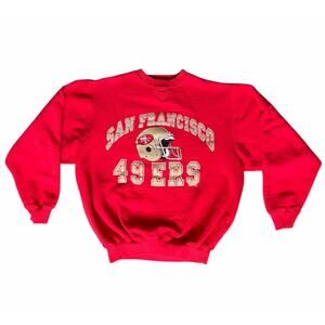 VTG 90's Logo 7 Cotton Blend San Francisco 49ers Red Crewneck Sweatshirt Sz L  .